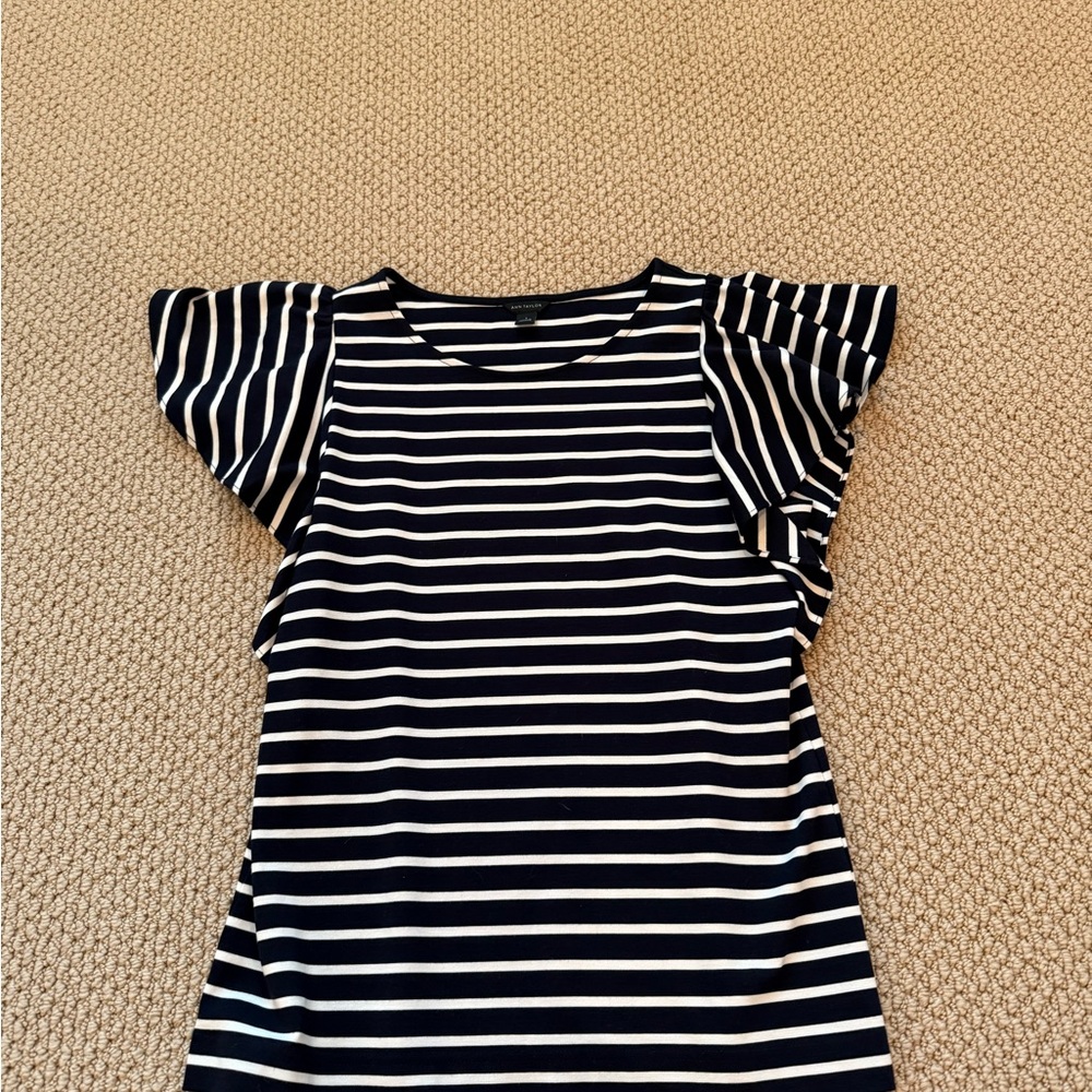 Ann Taylor Black and White Striped Top